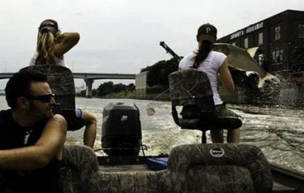 Asian Carp attacks while fishing from the boat