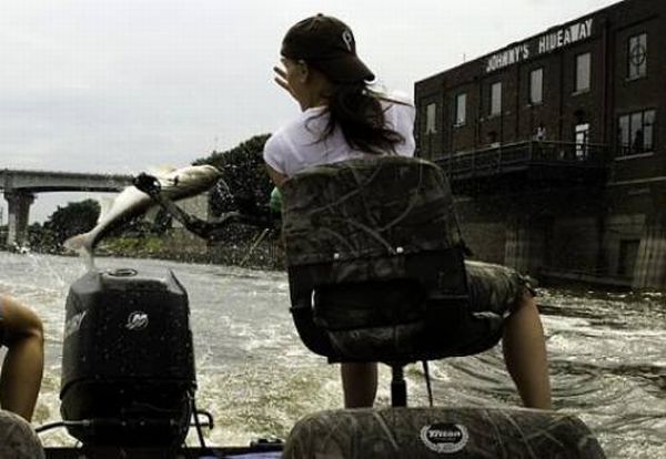 Asian Carp attacks while fishing from the boat