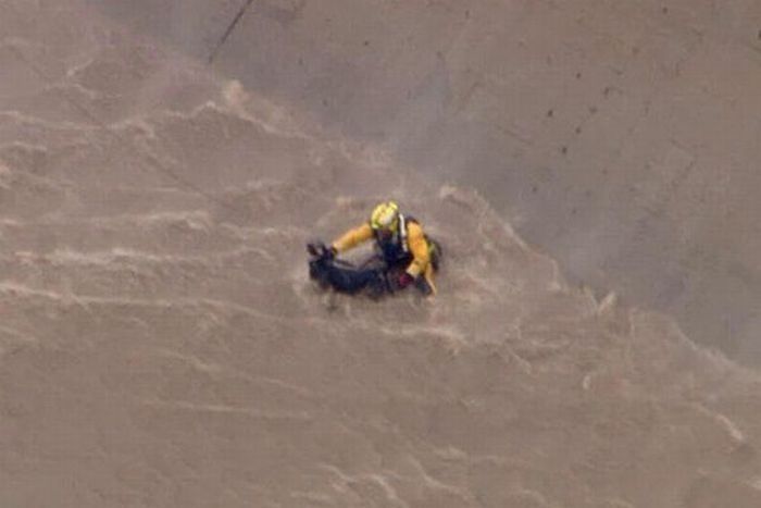 dog being rescued by helicopter