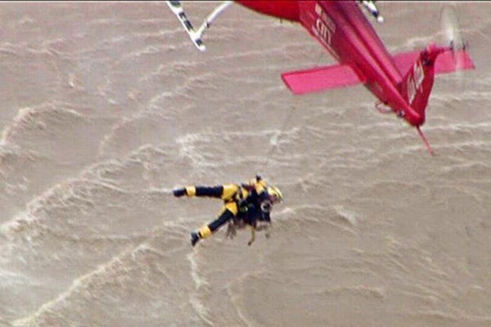 dog being rescued by helicopter