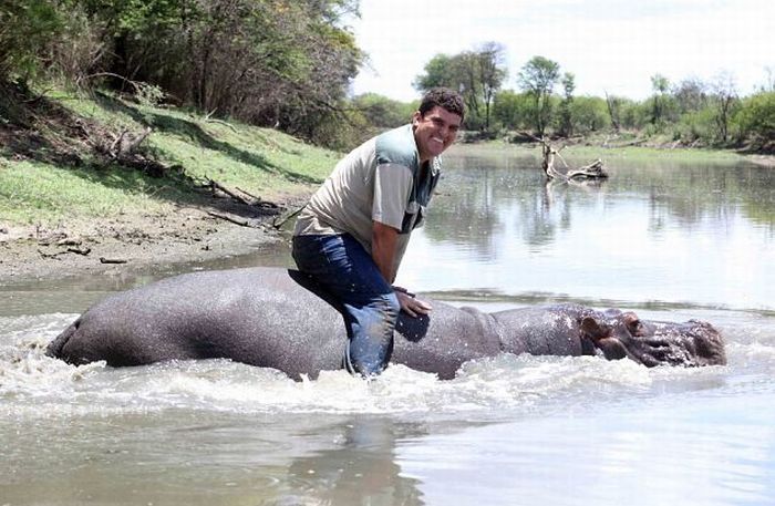 Marius Els and his pet hippo Humphrey, South Africa