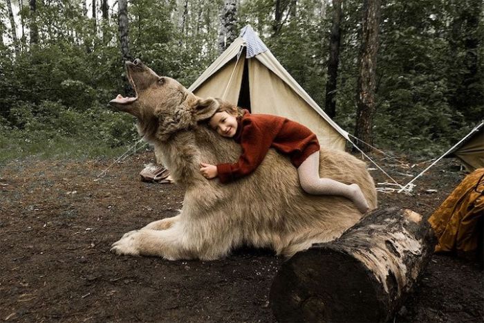 pet bear with a family