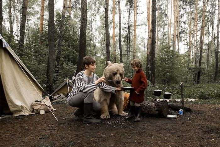 pet bear with a family