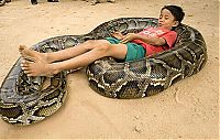 Fauna & Flora: Oun Sambvath and Cham Roeun, boy with his python friend, Set-Tbau, Cambodia