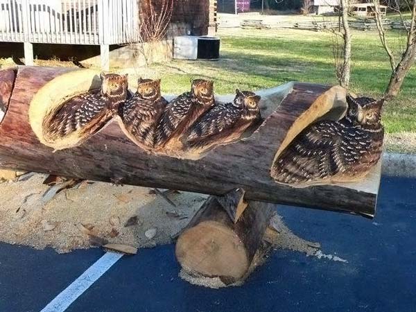 Wood sculptures made by chainsaw