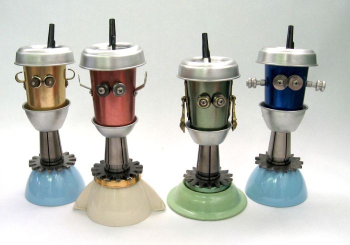 Robot orphan sculptures by Brian Marshall