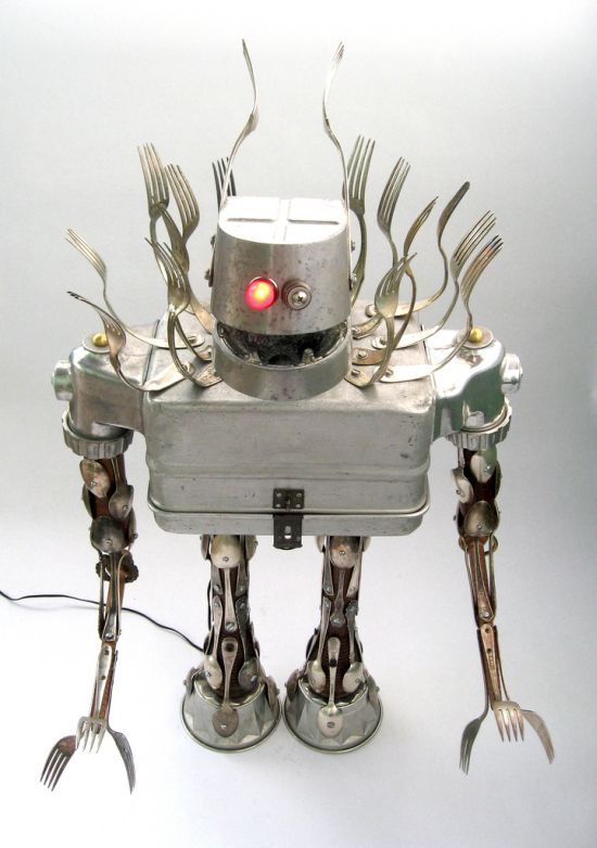 Robot orphan sculptures by Brian Marshall