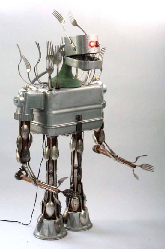 Robot orphan sculptures by Brian Marshall