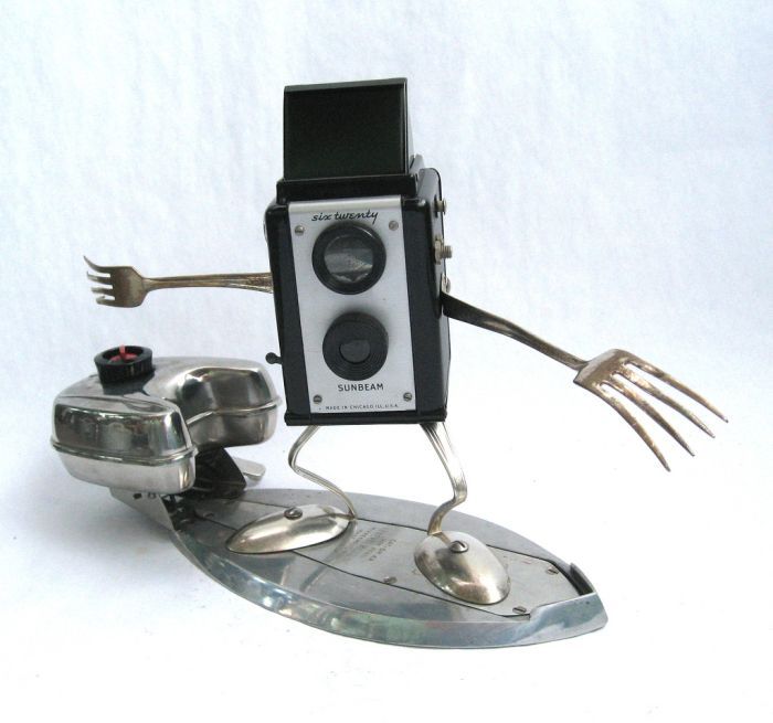 Robot orphan sculptures by Brian Marshall