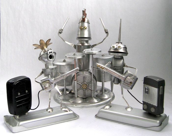 Robot orphan sculptures by Brian Marshall