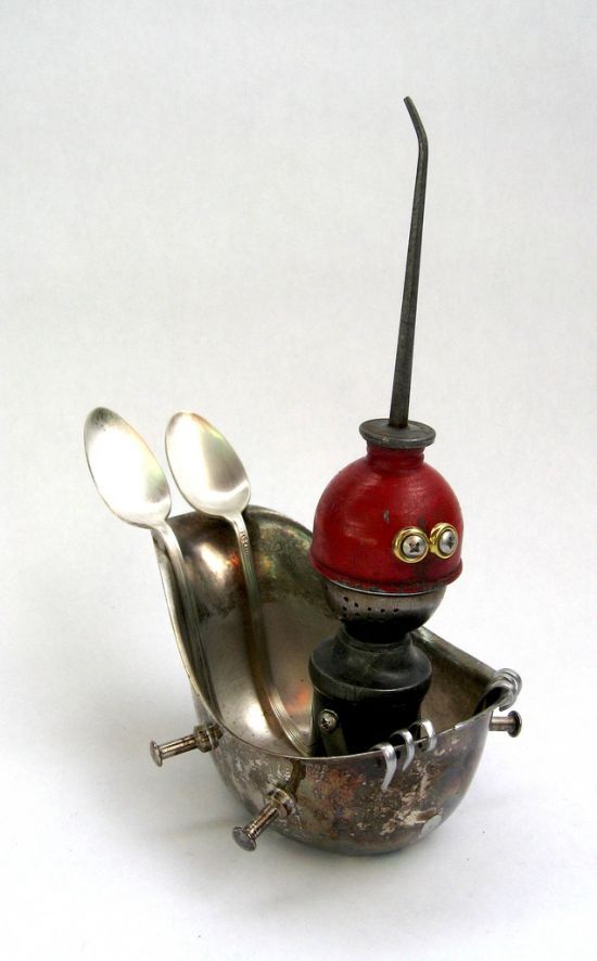 Robot orphan sculptures by Brian Marshall