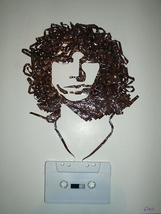 portraits made out of cassette tapes