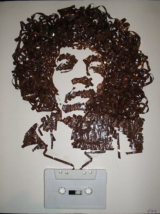 portraits made out of cassette tapes