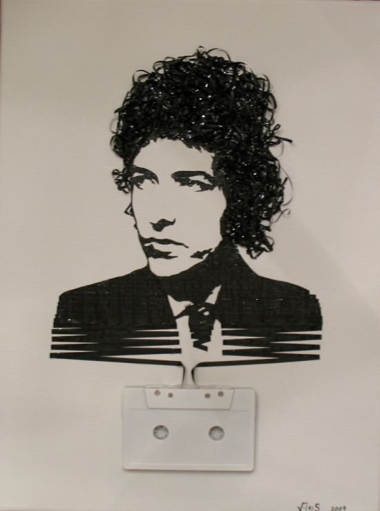 portraits made out of cassette tapes