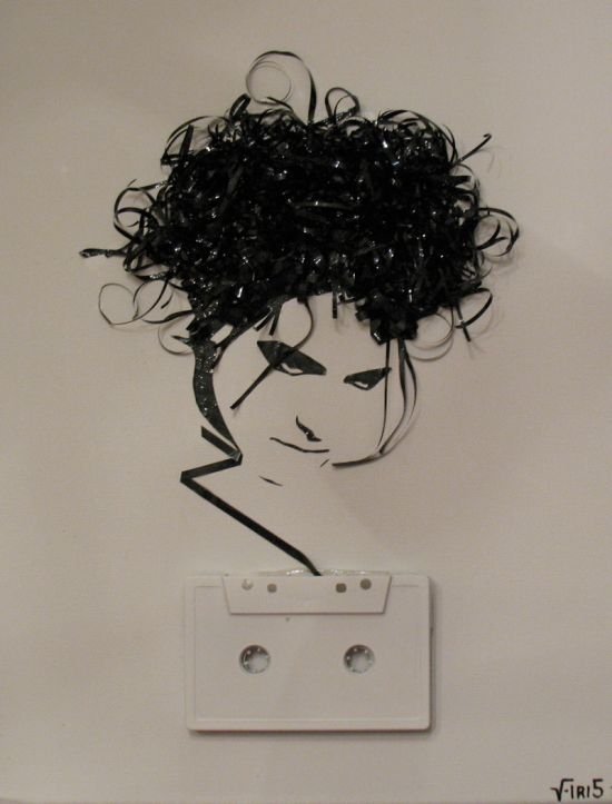 portraits made out of cassette tapes