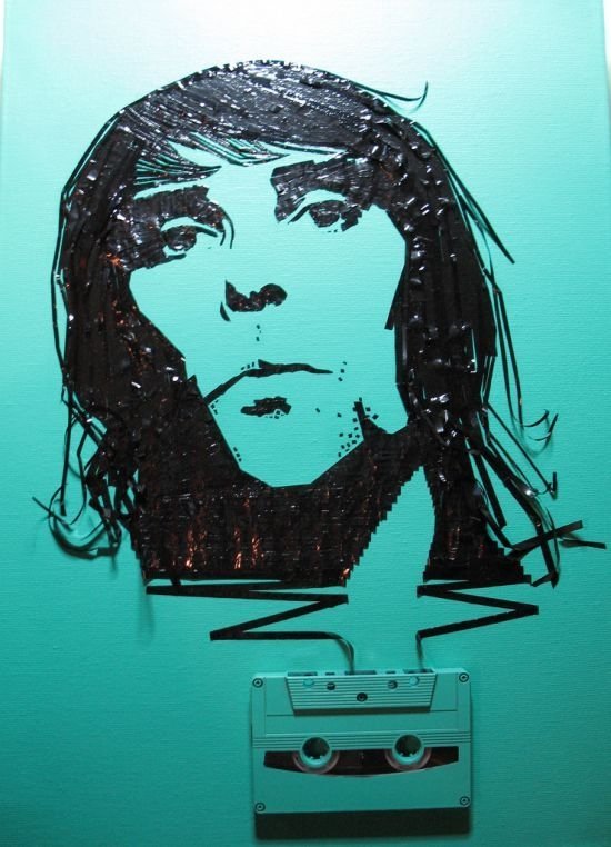 portraits made out of cassette tapes