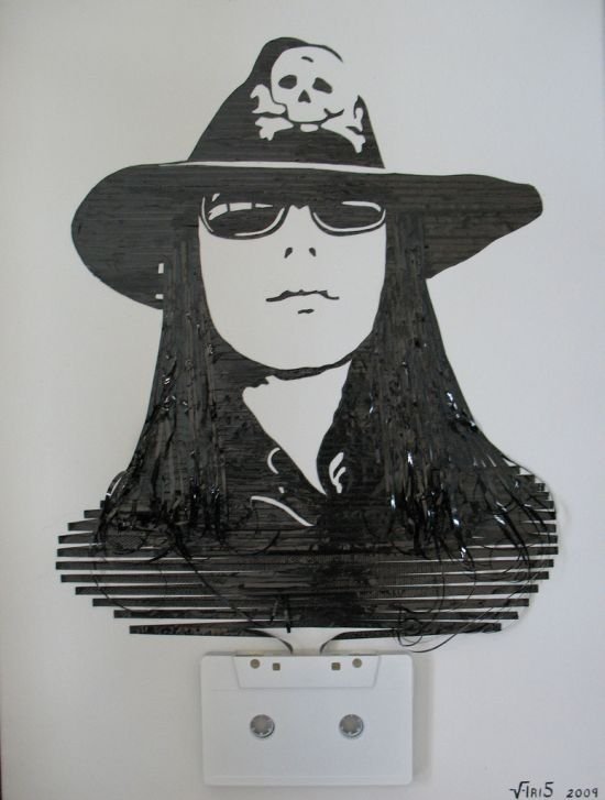 portraits made out of cassette tapes