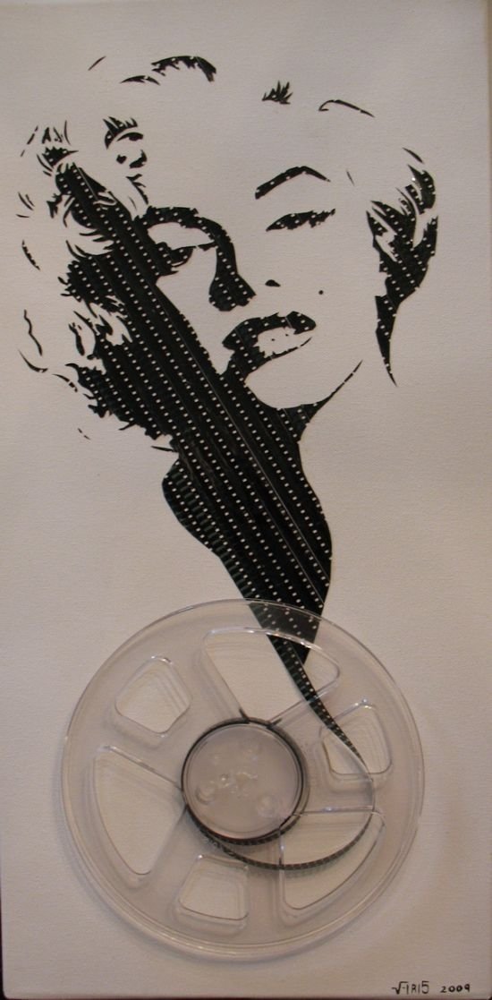 portraits made out of cassette tapes