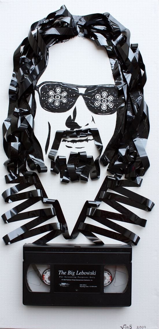 portraits made out of cassette tapes