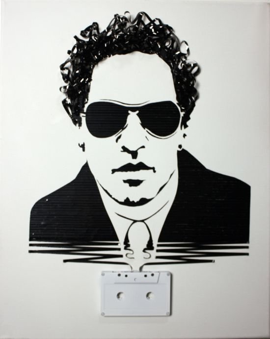 portraits made out of cassette tapes