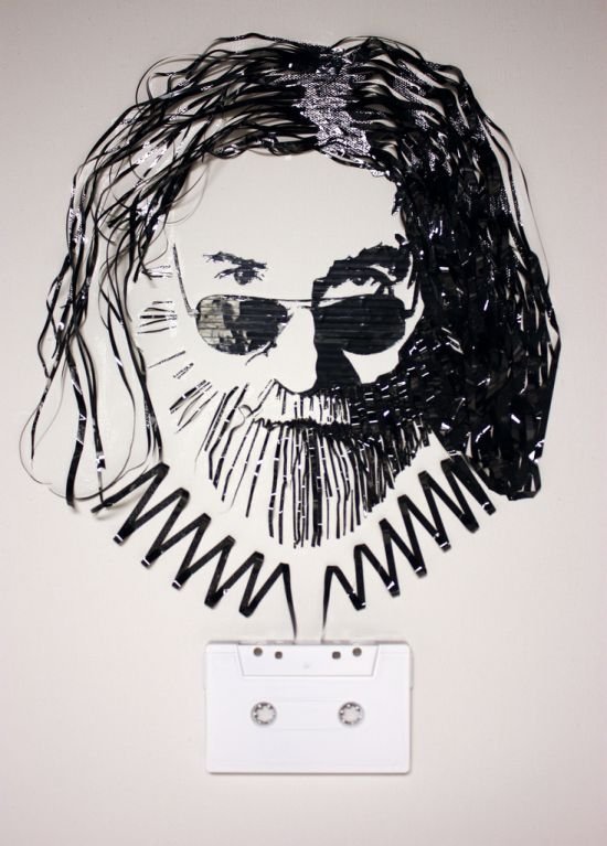 portraits made out of cassette tapes