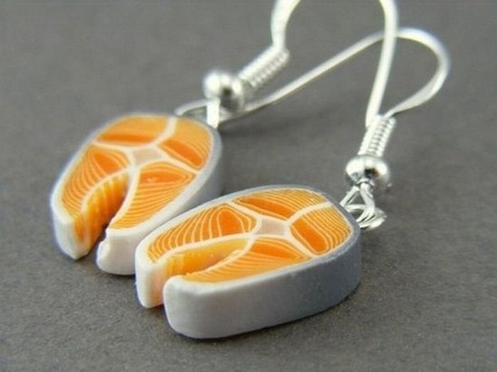 food shaped pendant and earrings