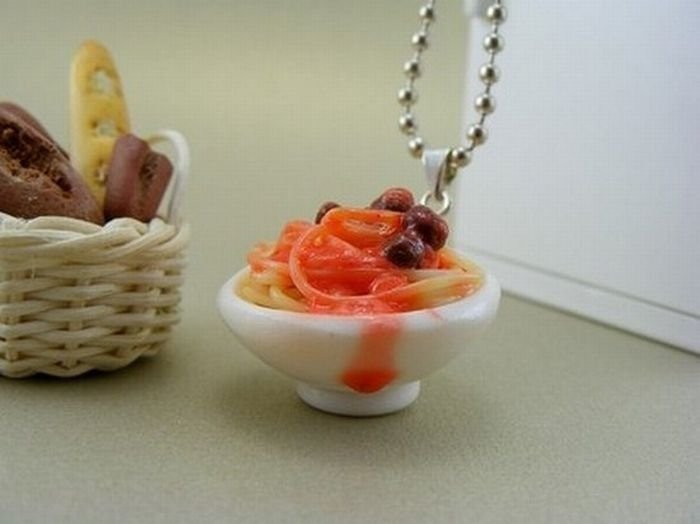 food shaped pendant and earrings