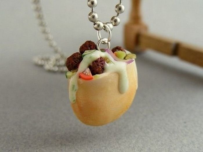 food shaped pendant and earrings