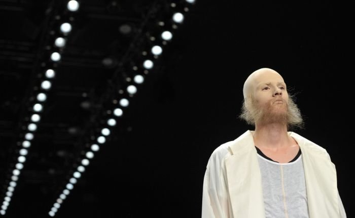 Bold models with beards, Berlin Fashion Week, Germany