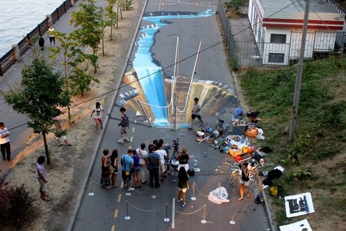 3D pictures art in parks of Moscow, Russia