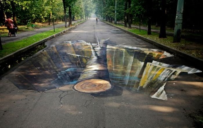 3D pictures art in parks of Moscow, Russia