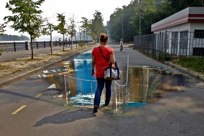 3D pictures art in parks of Moscow, Russia