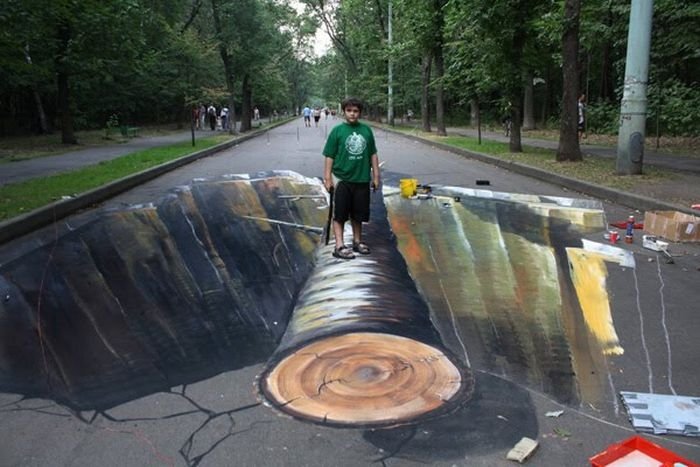 3D pictures art in parks of Moscow, Russia