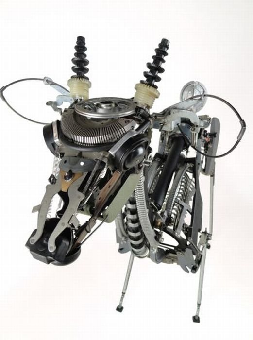 sculpture made out of typewriter parts