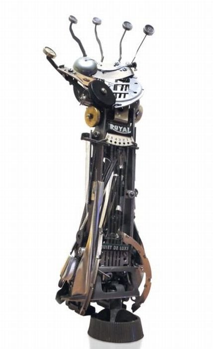 sculpture made out of typewriter parts