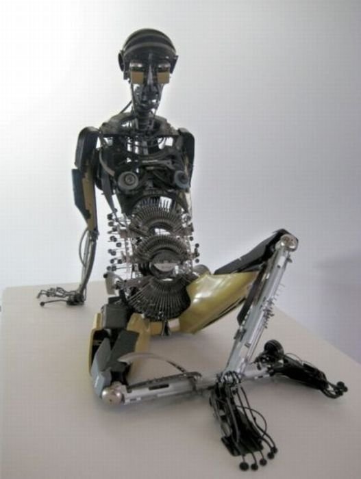 sculpture made out of typewriter parts