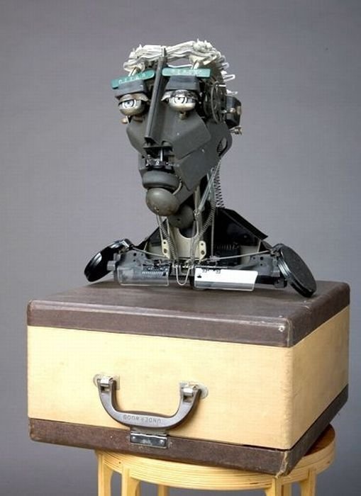 sculpture made out of typewriter parts