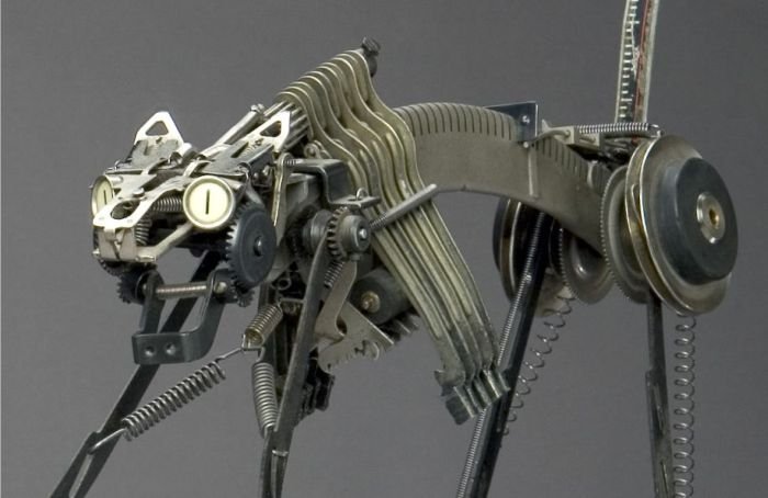 sculpture made out of typewriter parts