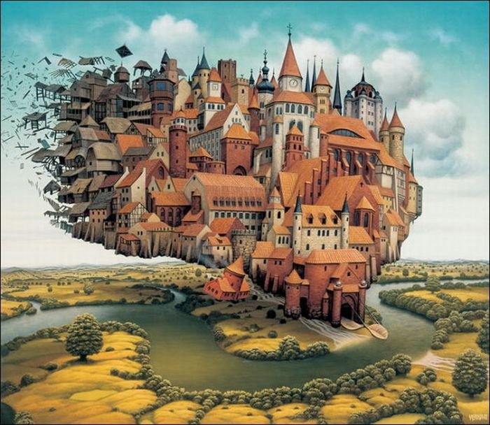 Cartoon worlds by  Jacek Yerka