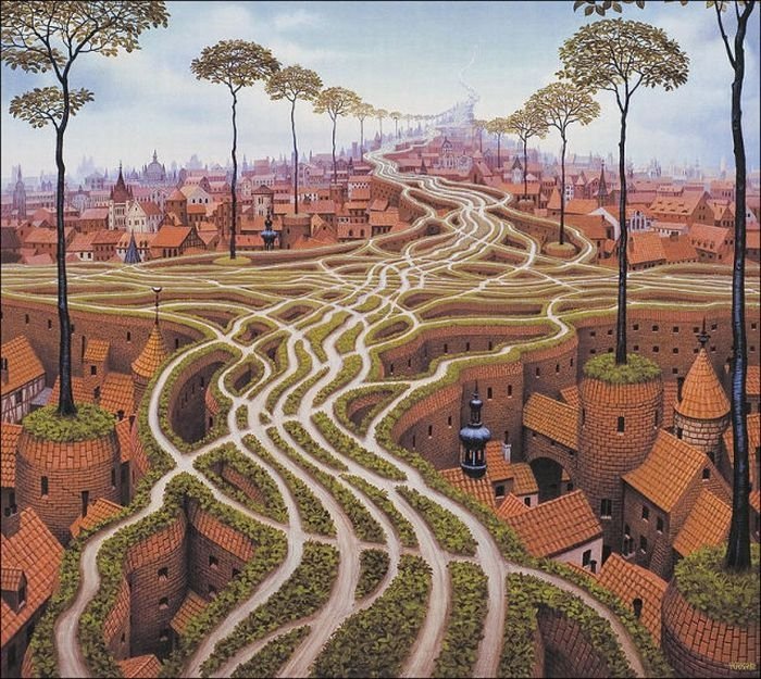 Cartoon worlds by  Jacek Yerka