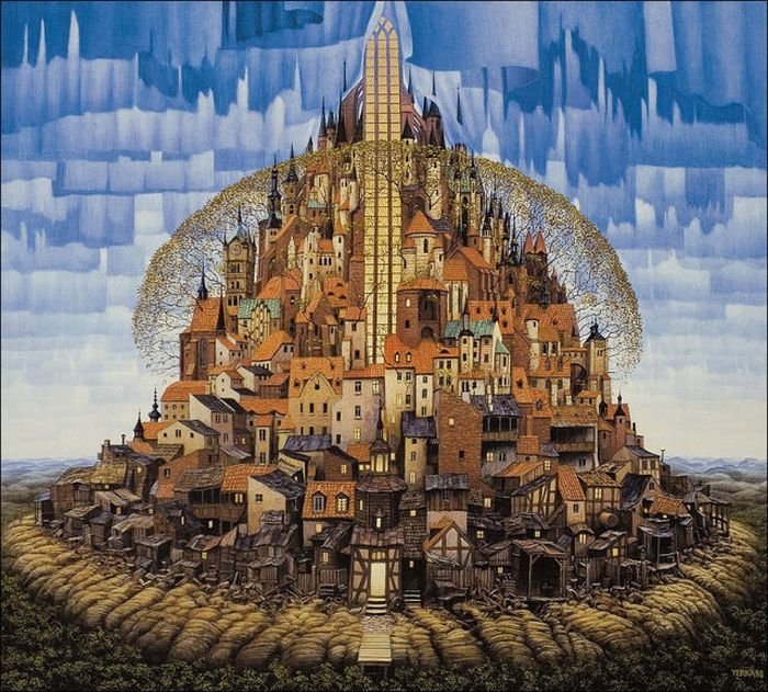 Cartoon worlds by  Jacek Yerka