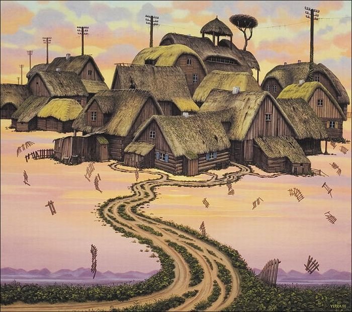 Cartoon worlds by  Jacek Yerka