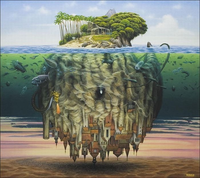 Cartoon worlds by  Jacek Yerka