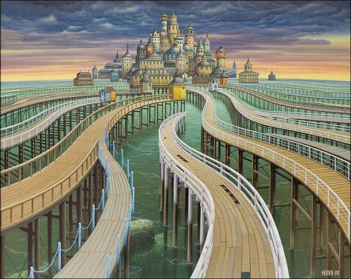 Cartoon worlds by  Jacek Yerka