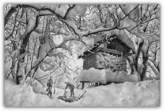 winter pencil drawing