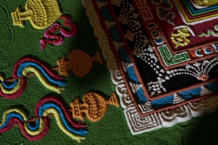 Tibetan monks make Sand Mandala, Placerville, California, United States