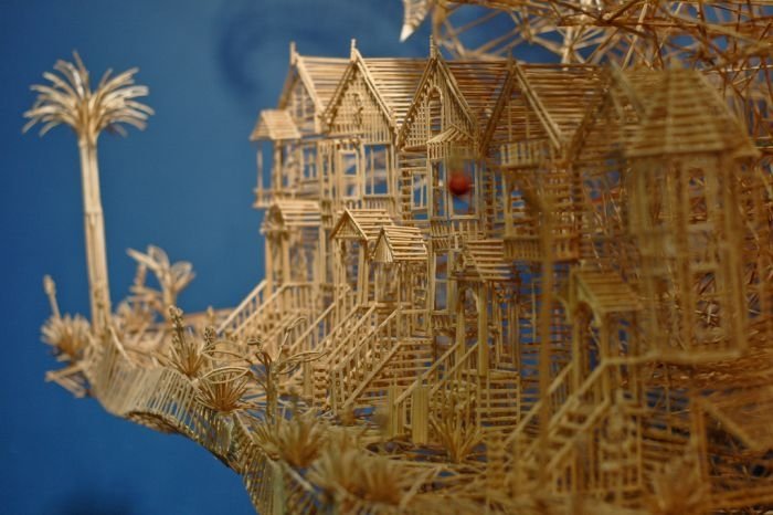 Rolling Through the Bay toothpick sculpture by Scott Weaver