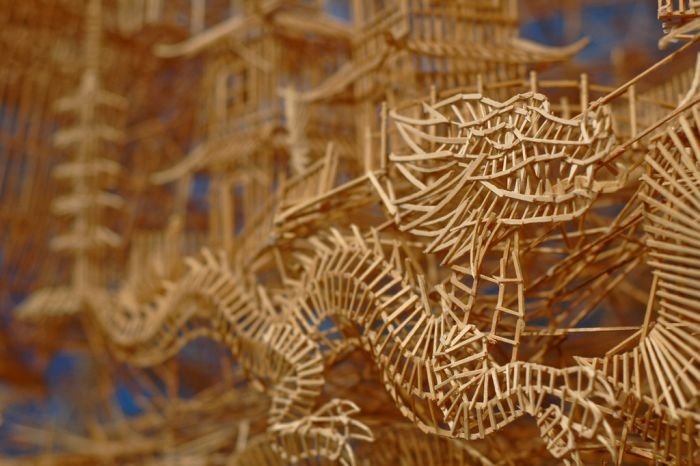 Rolling Through the Bay toothpick sculpture by Scott Weaver