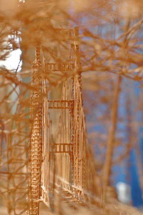 Rolling Through the Bay toothpick sculpture by Scott Weaver