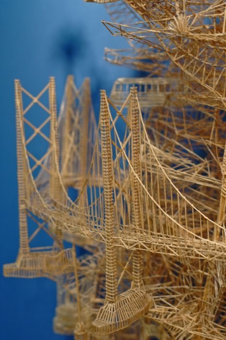 Rolling Through the Bay toothpick sculpture by Scott Weaver